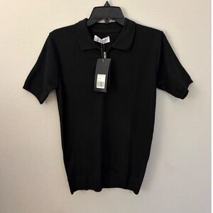 Girls Black Short Sleeve Zip Neck Polo Shirt Top Kids Size L 14 16
